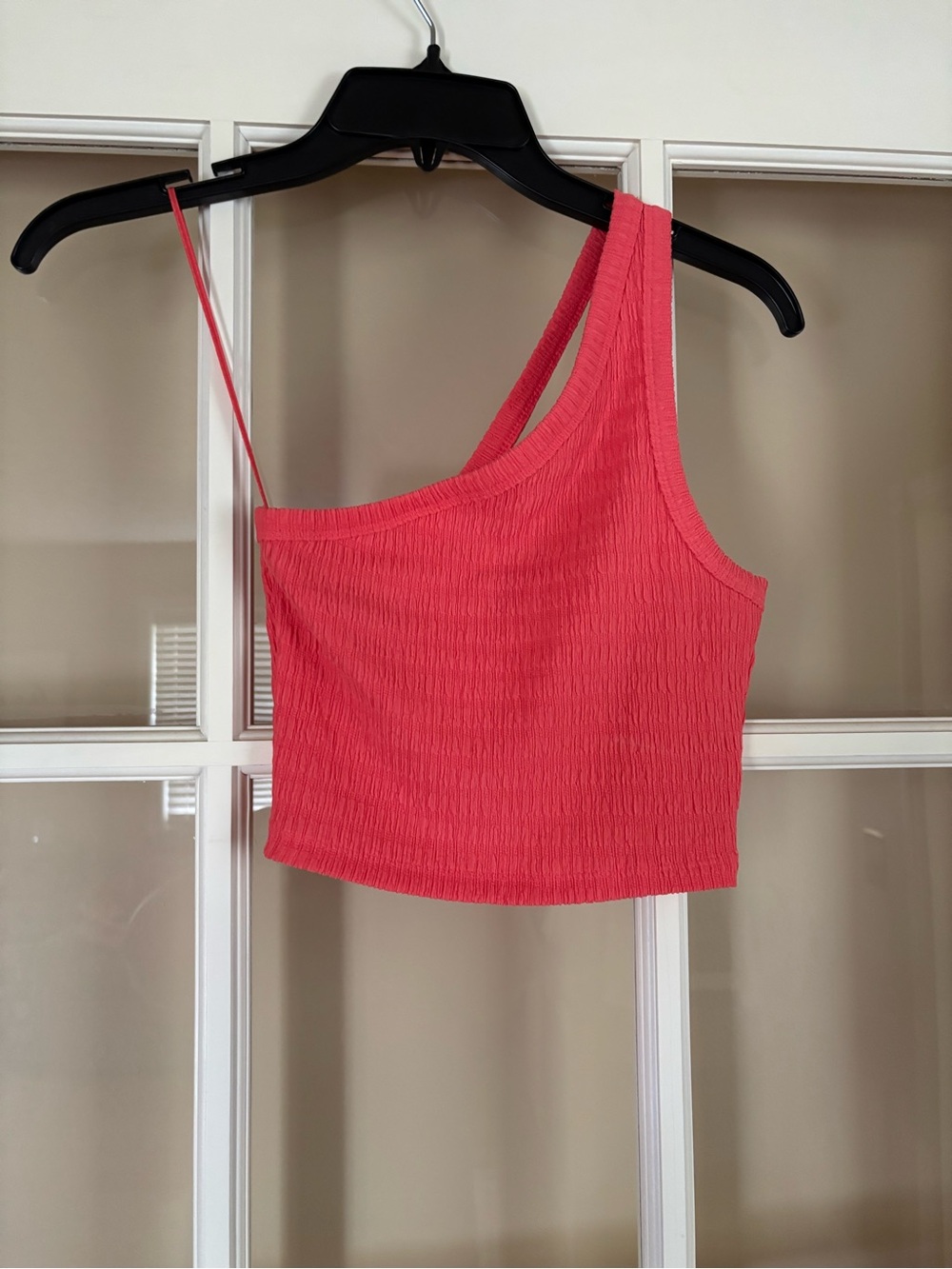 American Eagle Outfitters Asymmetric Ribbed Crop Top - Coral Pink